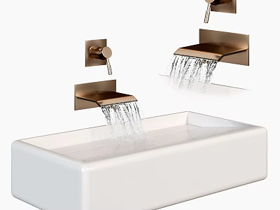 Modern White Countertop Sink With Wall Mounted Faucet And Water Flow 3d model