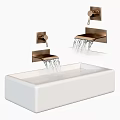 Modern White Countertop Sink With Wall Mounted Faucet And Water Flow