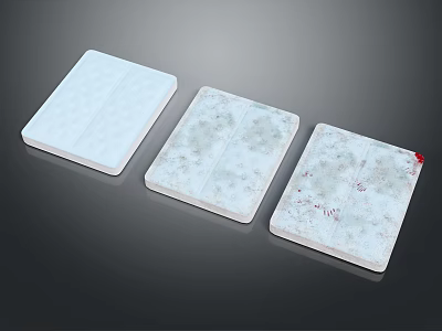 Three Different Textured Furniture Panels Featuring White Gray Veined And Red Accent Patterns 3d model