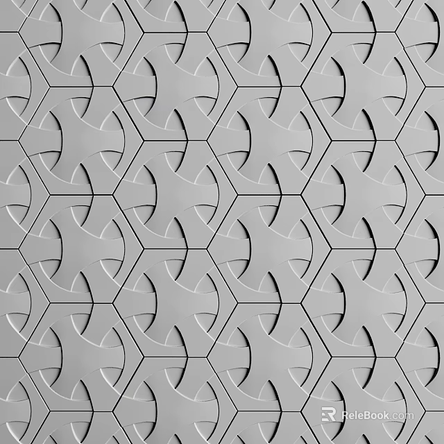 Gray Modern Background Wall With Hexagonal Geometric Pattern And Curved Cutouts Featuring Textured Minimalist Design 3d model 