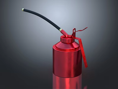 Industrial Equipment Red Metal Canister With Black Flexible Hose And Red Sprayer Handle 3d model