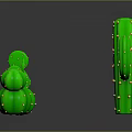 Green Cacti Models In Various Shapes And Sizes On Gray Background With Reflections