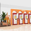 Modern Vending Machines in Orange Arch Indoor Space With Green Plants and Cactus