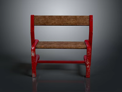 Vintage Red Wooden Bench With Distressed Frame And Brown Seat Backrest 3d model
