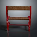 Vintage Red Wooden Bench With Distressed Frame And Brown Seat Backrest