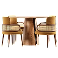 Elegant Modern Wooden Dining Table Set With Rattan Chairs And Brown Seats