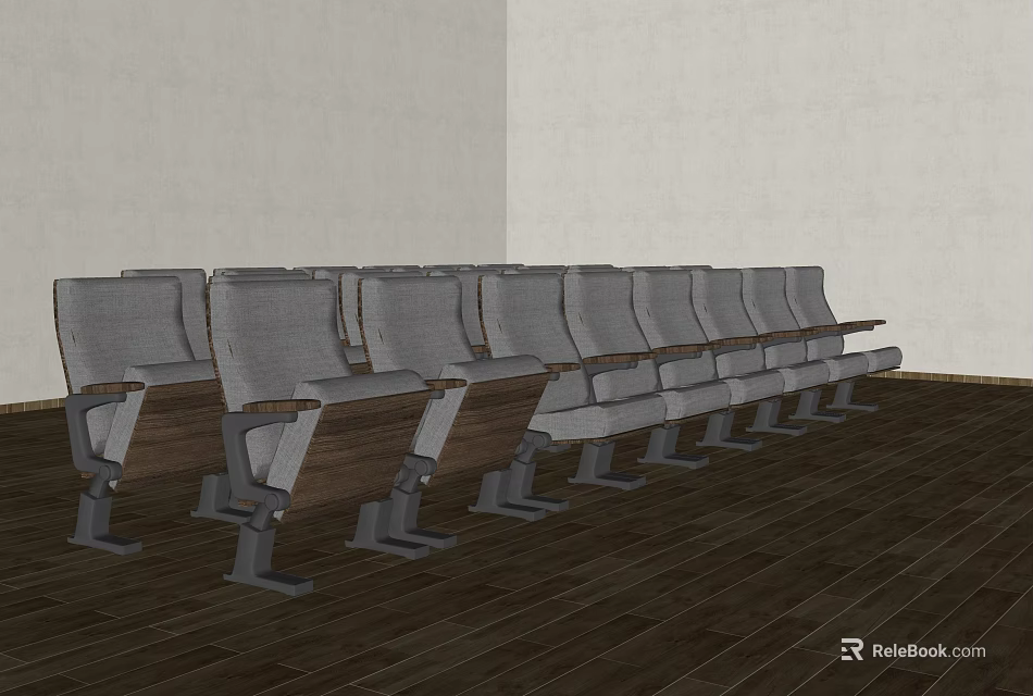 Public Chairs With Gray Seats And Metal Frames In Indoor Wooden Floor Space 3d model 