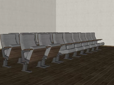 Public Chairs With Gray Seats And Metal Frames In Indoor Wooden Floor Space 3d model
