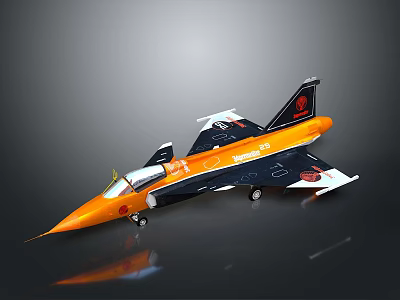 Space Themed Orange Black Fighter Jet Model With Red Logo And Cockpit 3d model