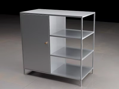 Modern Metal Storage Cabinet With Lockable Door Open Shelves And Minimalist Design 3d model