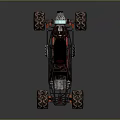 Off Road Sporty Vehicle With Large Tires Red Seat And Steel Frame Design