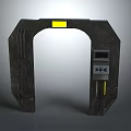 Black Entrance Gate With Metal U-Shaped Frame Yellow Accent And Control Panel