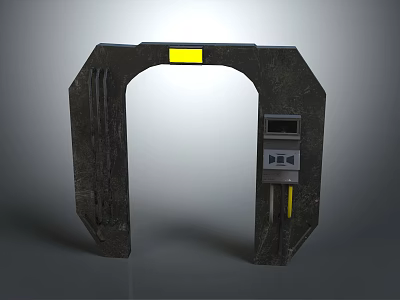 Black Entrance Gate With Metal U-Shaped Frame Yellow Accent And Control Panel 3d model