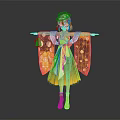 3D Model Character Wearing Traditional Kimono With Creature Patterns Standing Arms Outstretched 3d model