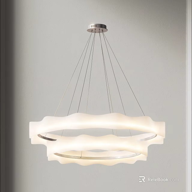 Modern White Chandelier With Circular Rings Hanging For Home Interior Lighting 3d model 