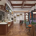 Indoor Café Space With Hanging Lights Tables Chairs Overlooking Historic Commercial Street Square At Evening