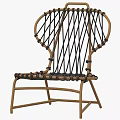 Leisure Chair With Woven Black Rope And Natural Wooden Frame Design
