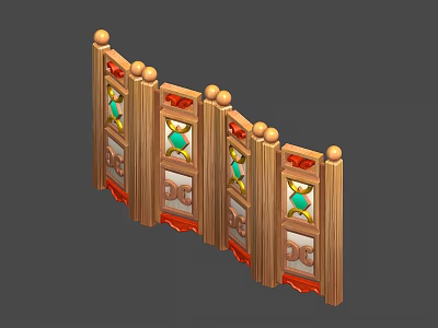 Traditional Wooden Room Divider Screen With Decorative Panels And Green Accent Details 3d model