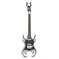 Unique Electric Guitar Musical Instrument With Horned Headstock And Decorative Body Design