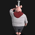 Cartoon Pig Chef Character Wearing White Uniform With Chef Hat And Red Bow Tie