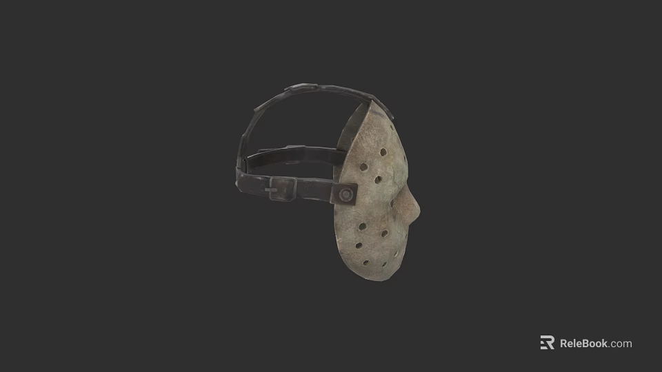 Vintage Metal Weapon Mask With Straps And Holes For Combat Equipment 3d model 