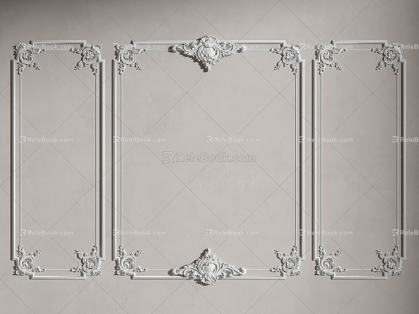 French Carved Line Carved Wall Panel Carved Wall Trim Panel 3d model