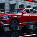 Red Modern SUV With Sleek Body Lines Front Grille And Black Wheels In Urban Background