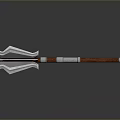 Detailed Trident Weapon With Metal Head Wooden Handle And Silver Accents