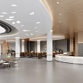 Modern Service Hall Interior With Wooden Ceiling And Open Layout 3d model