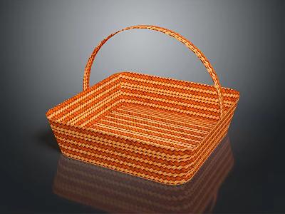 Orange Woven Square Basket With Handle Decorative Home Storage Item 3d model
