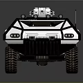 Modern Military Vehicle With Six Wheel Drive Roof Mounted Equipment And Green Stripes