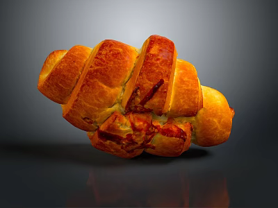 Golden Flaky Buttery Croissant Freshly Baked With Crispy Layers On Dark Background 3d model