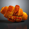 Golden Flaky Buttery Croissant Freshly Baked With Crispy Layers On Dark Background