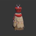 Red And Beige Household Living Item With Decorative Skirt And Tassel Accents