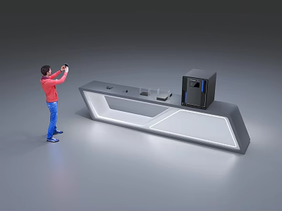 Modern Public Service Counter With LED Lighting And Computer Equipment For User Experience 3d model
