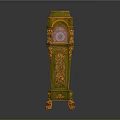 Green Grandfather Clock With Gold Carved Details And Round Face Furniture