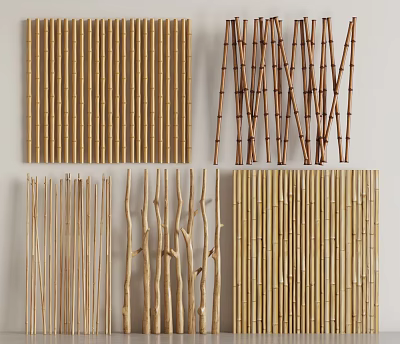 Natural Room Dividers With Bamboo Sticks And Wooden Branch Designs For Home Decor 3d model
