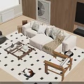 Modern Living Room With Light Sofa Wooden Coffee Table Pillows And Geometric Rug