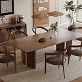 Natural Wooden Dining Table Set With Leather Chairs And Pendant Lights In Room Interior