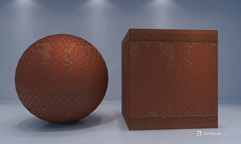 Light Blue Wall Background With Decorative Brown Textured Sphere And Cube 3d model