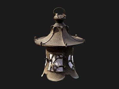 Vintage Metal Lantern with Intricate Cutout Design and Decorative Handle for Home Decor 3d model