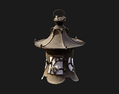 Vintage Metal Lantern with Intricate Cutout Design and Decorative Handle for Home Decor 3d model