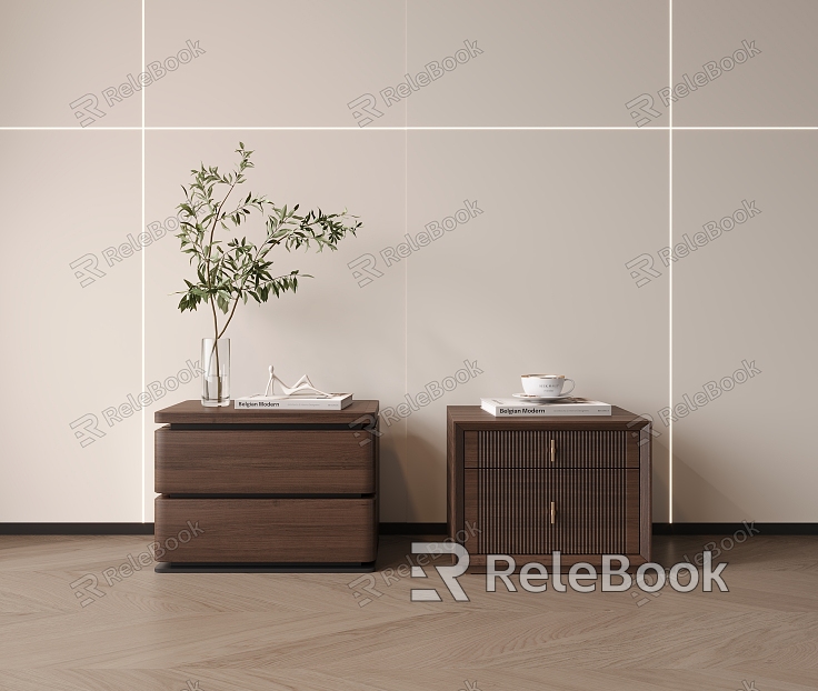 Middle Style Bedside Table Solid Wood Square model