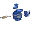 Industrial Electric Motor with Blue Casing and Label for Machinery Applications