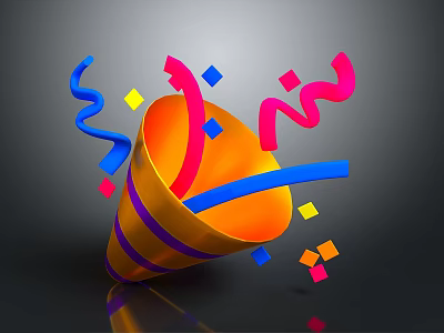 Decorative Ornament Set With Orange Horn Shaped Design Colorful Streamers Small Squares On Dark Background 3d model