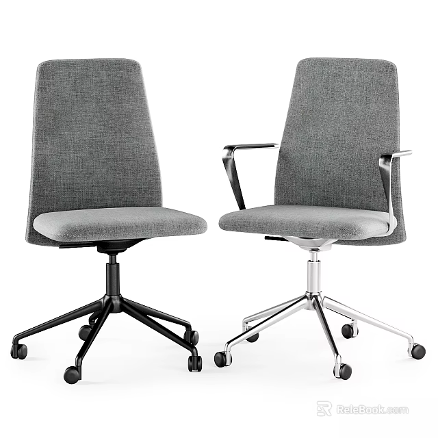Modern Gray Fabric Leisure Chairs With Wheels And Black Silver Bases 3d model 