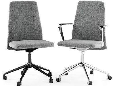 Modern Gray Fabric Leisure Chairs With Wheels And Black Silver Bases 3d model