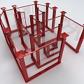 Interactive Zone Featuring Modern Red Frame Structure Transparent Panels And Columns 3d model