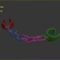 Red Metallic Handcuffs Connected By Heavy Chain In Studio Shot 3d model
