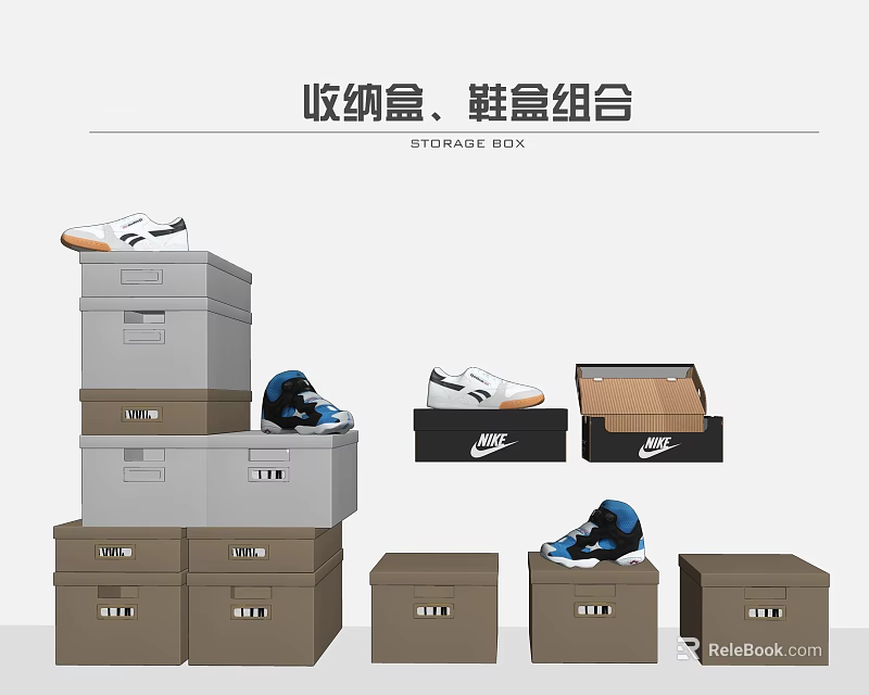 Shoe Storage Solution With Stackable Boxes And Organizer Combination Design 3d model 